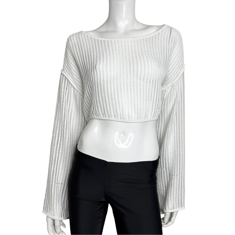 Women's Lightweight‎ Open-Knit Wide Crop Sweater - White